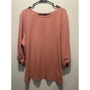 Lauren Ralph Lauren Women’s 2X Pink Knit Top Ruched Sleeve Stretch Casual Blouse